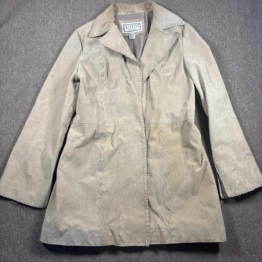 Vintage BB Dakota Women’s Western Mid Length Coat Beige Faux Leather XL 20x34